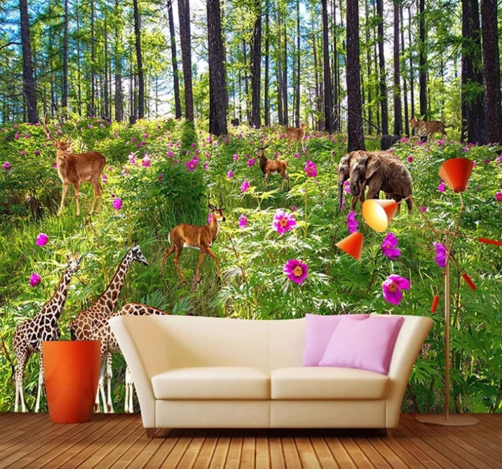 XLMING Fresh Green Forest Flowers Animals 3D Wallpaper Luxury Home Dining Decor Paste Sofa Living Room The Wall for Bedroom Mural-400cm×280cm