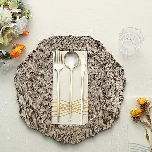 Miniatura 5 de Efavormart - Paquete de 6 platos de carga acrílicos texturizados de madera natural rústica de 13 pulgadas con borde festoneado