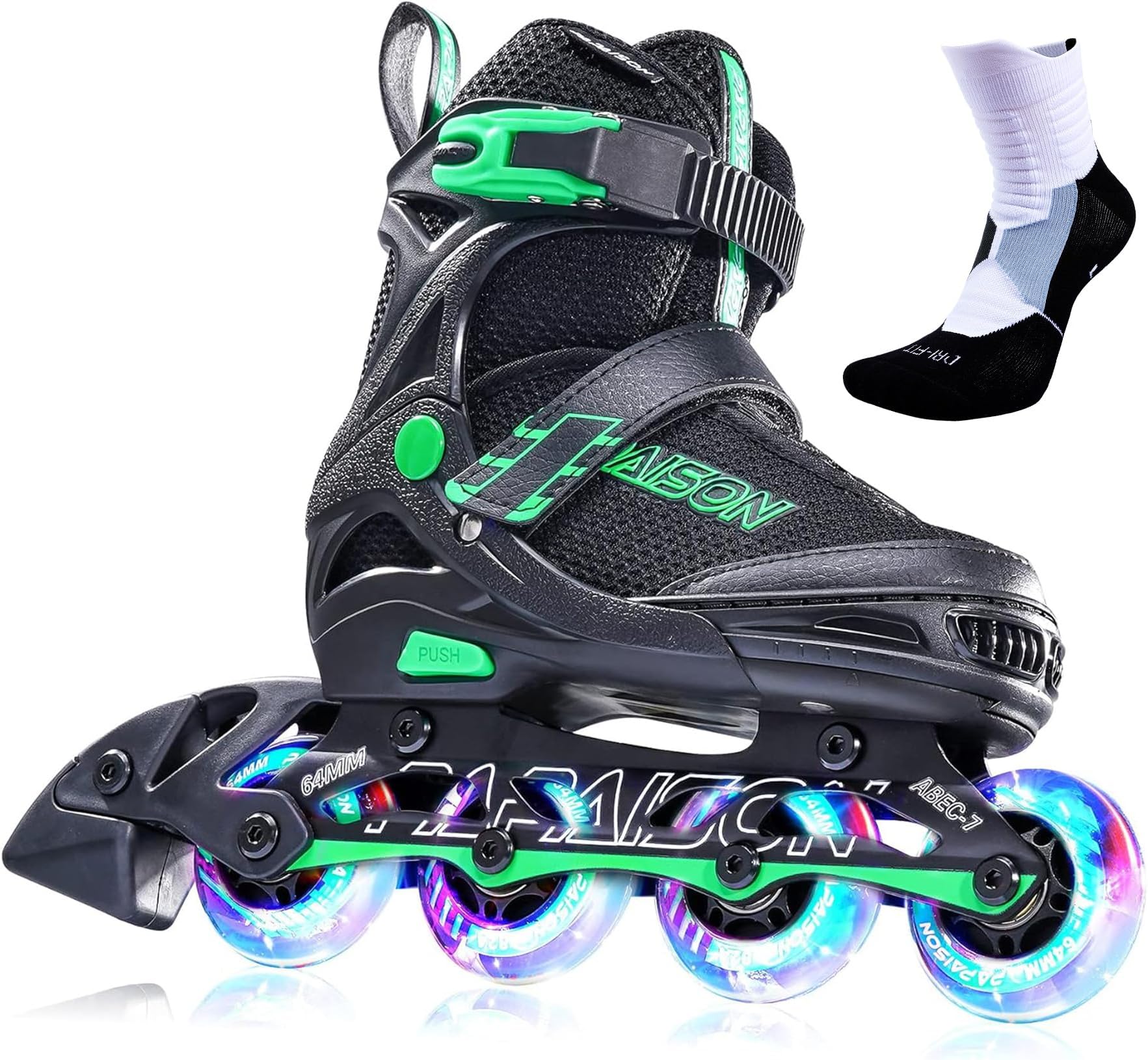 PAPAISON Adjustable Inline Skates for Kids and Adults with Full Light Up Wheels, Outdoor Roller Skates for Girls and Boys, Men and Women