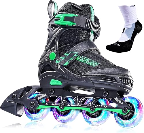 Miniatura 10 de PAPAISON Patines en línea ajustables para niños y adultos con ruedas completamente iluminadas, patines de ruedas para exteriores para niñas y niños