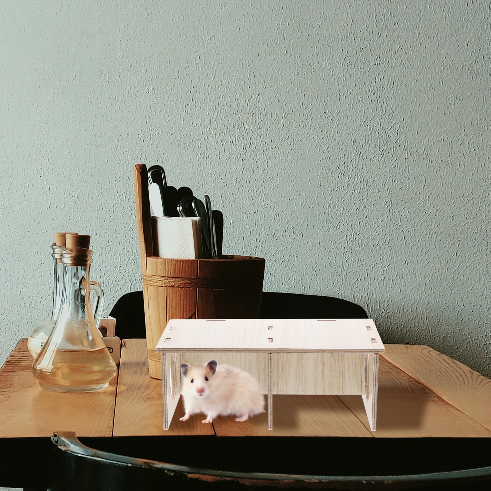 LALAFINA Casa de Madera para Pequeños Roedores Diseño Transparente y Dos Habitaciones, Juguete para Esconder y Desgaste de Dientes Adecuado para Verano E Invierno