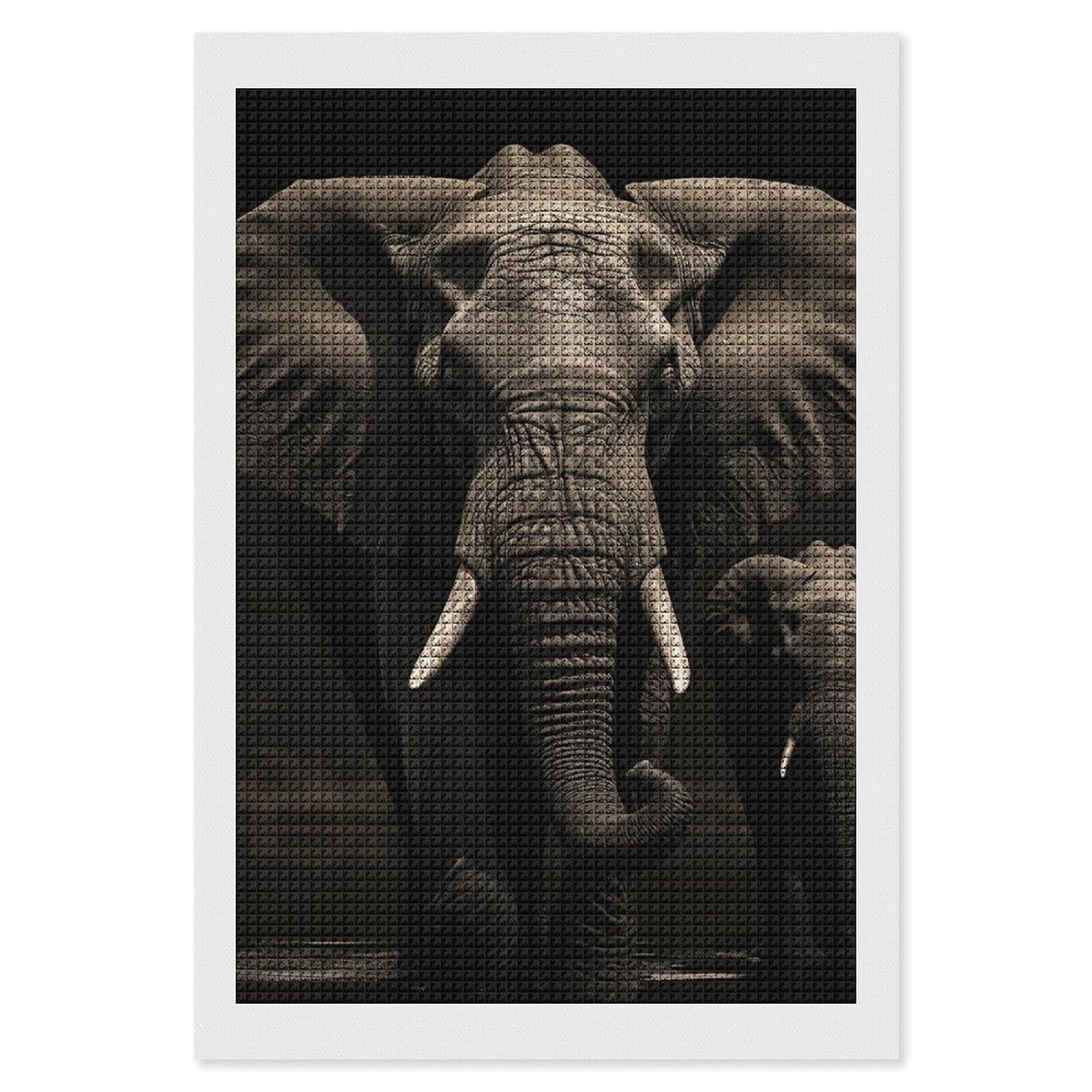 Elephant Black Diamond Art Kits for Adults, DIY 5D Diamonds Painting Kits for Beginner, Round Full Drill Diamond Dots Painting, 8"x12" Diamonds Pictures Gem Art and Crafts Wall Decor