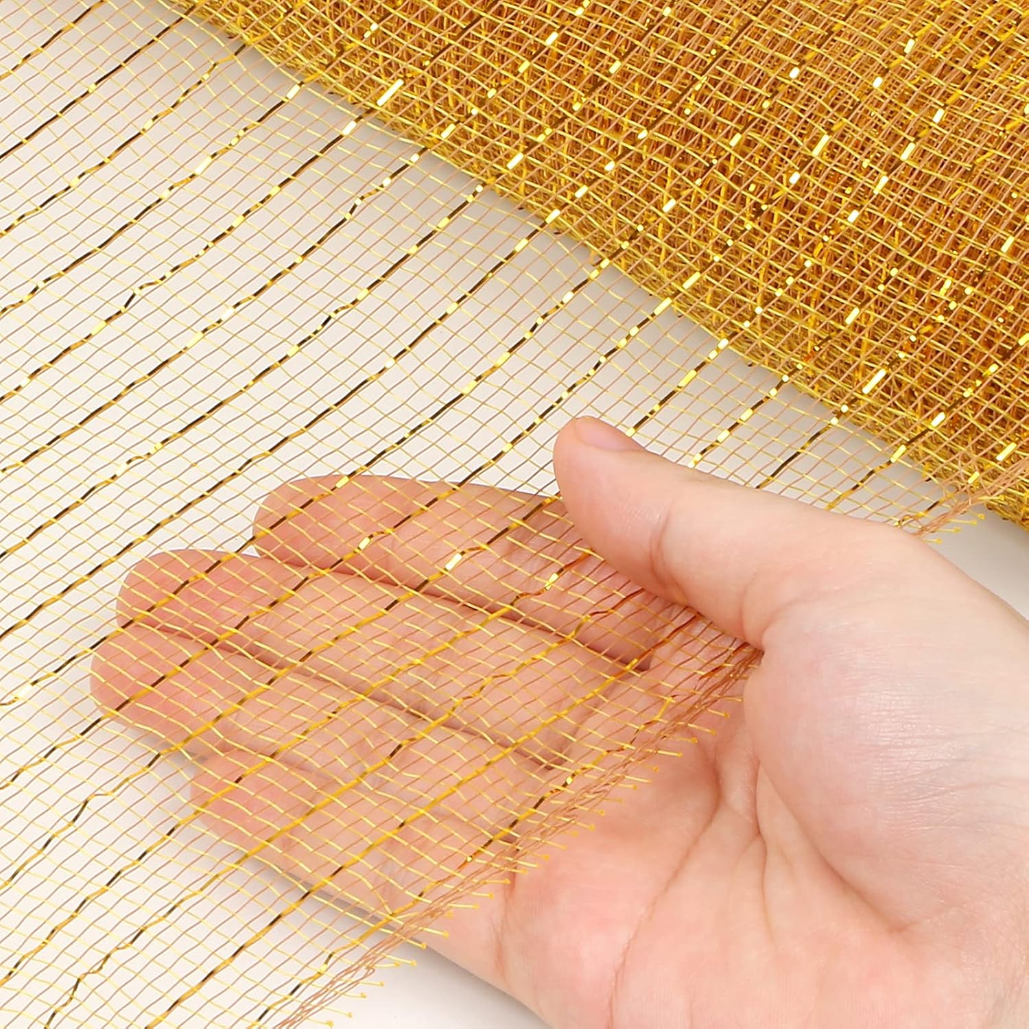 2 Pack Deco Mesh 10 Inch x 30 Feet Decor Mesh Ribbon with Metallic Foil Deco Mesh Wreath Supplies Ribbon Mesh Roll for Spring Wreaths Craft Party, Not Wired (Gold Light Gold) image 4
