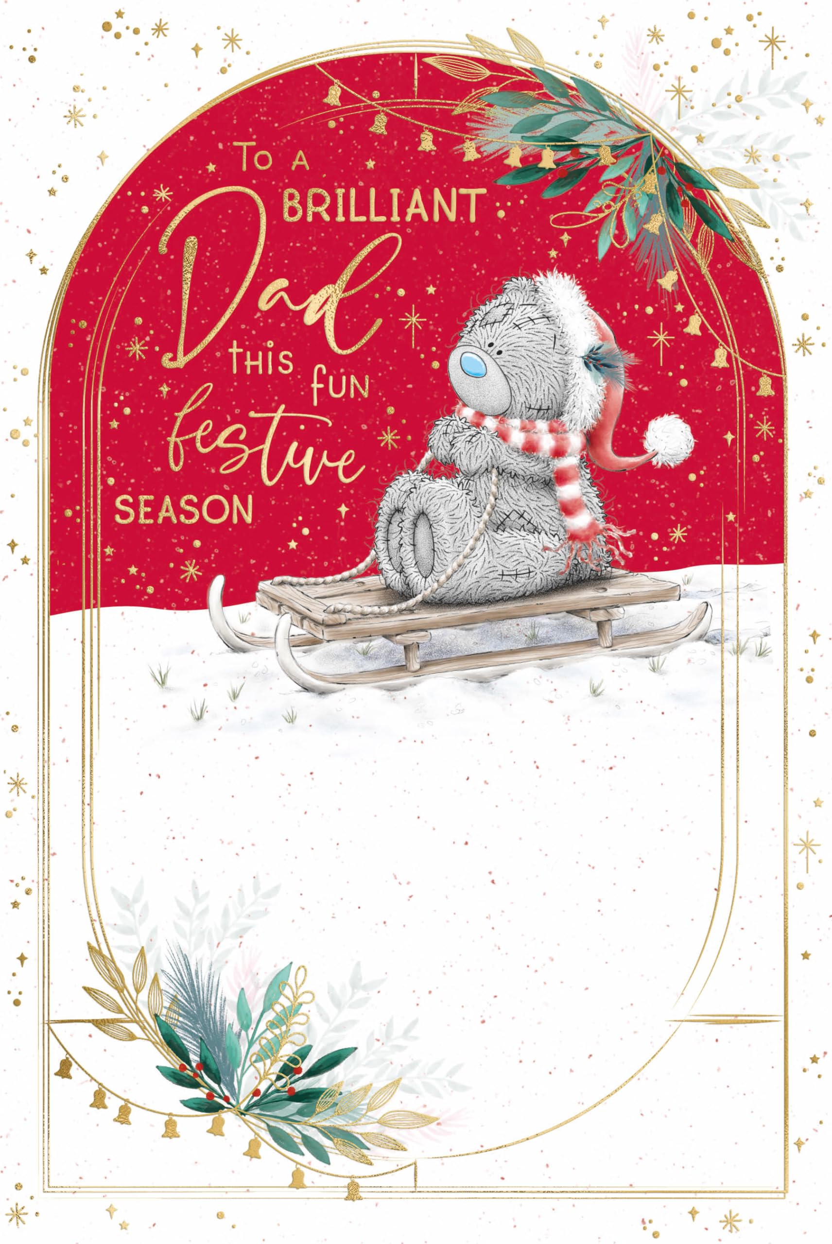 Me To You Tatty Teddy Brilliant Dad Christmas Card, Tatty Teddy on Sledge 6x9ins - Official Collection