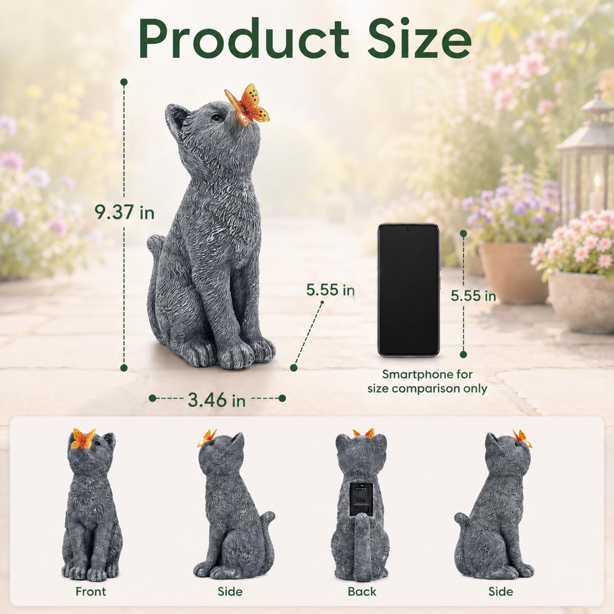 Statuette a forma di gatto con farfalle, decorazione da giardino per