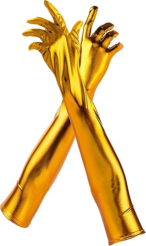 Pin Up Doll Guantes largos de aspecto húmedo, guantes metálicos brillantes de piel sintética, disfraz de Halloween, cosplay, juego de rol, guantes