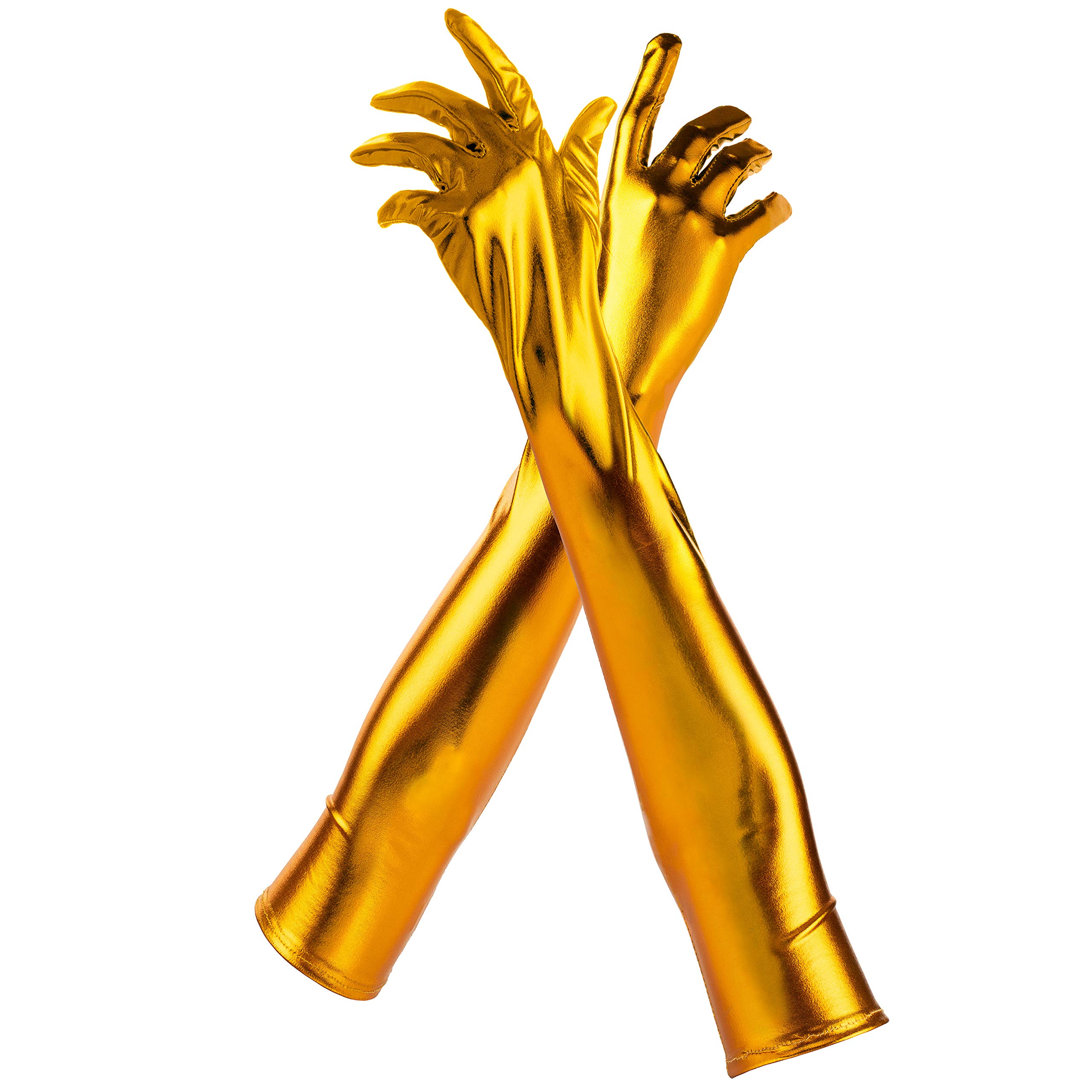 Long Wet Look Faux Leather Gloves For Women, Shiny Metallic Finish, Halloween Accessory, Women’s Costume Gloves