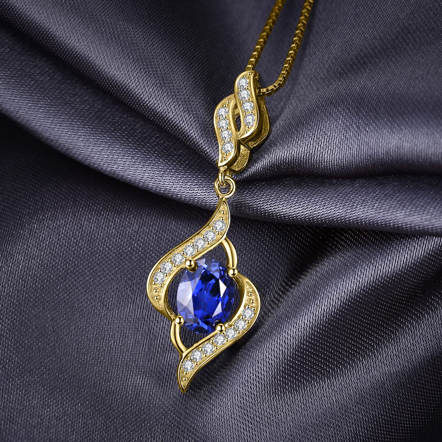 JewelryPalace 2ct Synthetique Pierre Saphir Bleu Pendentif Argent 925 Pour Femme, Plaqué Or Jaune Or Rose Colliers Argent Ensemble Parure de Bijoux Originaux, Collier Chaine Cadeau d'Anniversaire 45CM