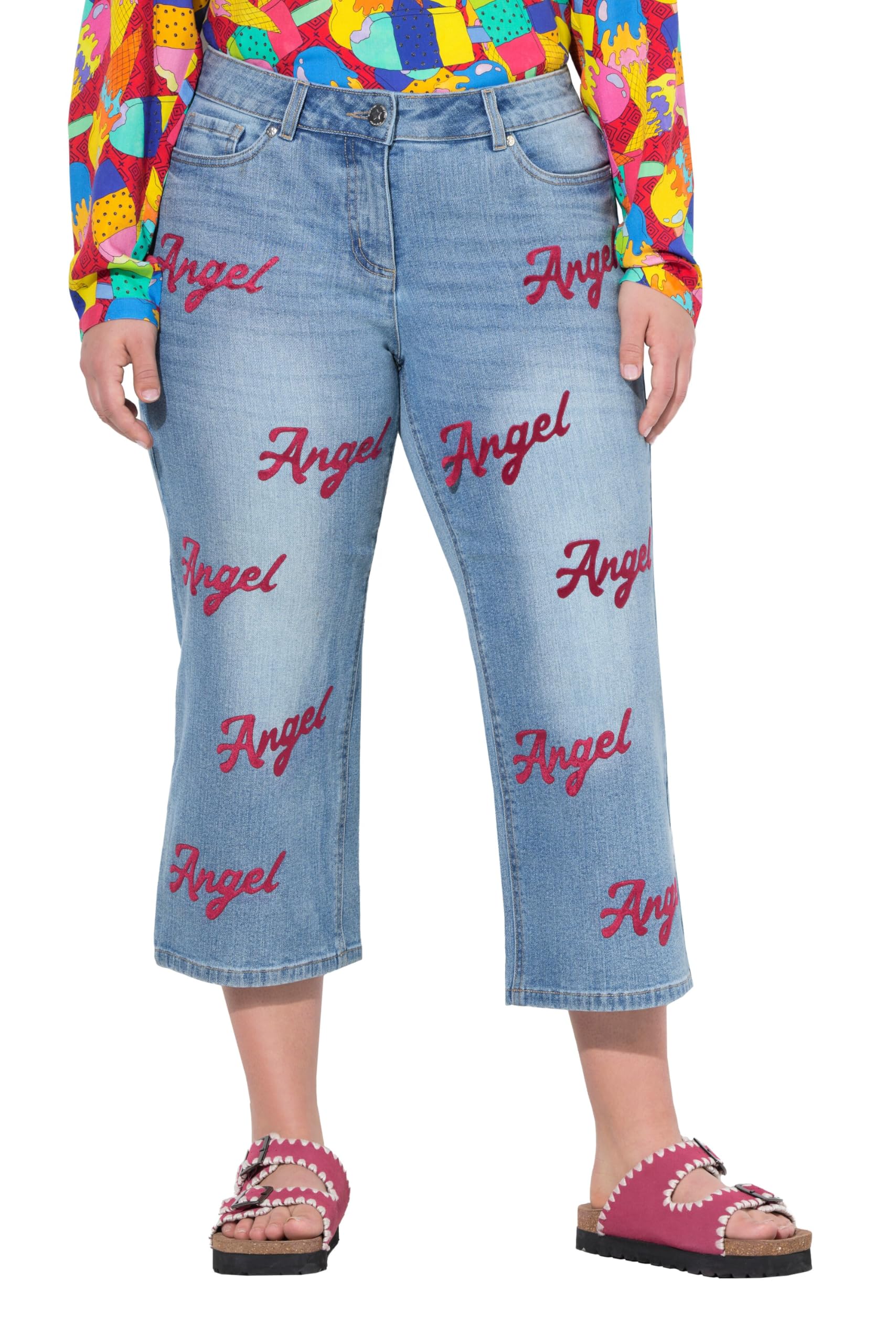 Angel of Style Damen große Größen Übergrößen Plus Size Jeans Paula, Straight Fit, Schriftzug-Sickerei 841370