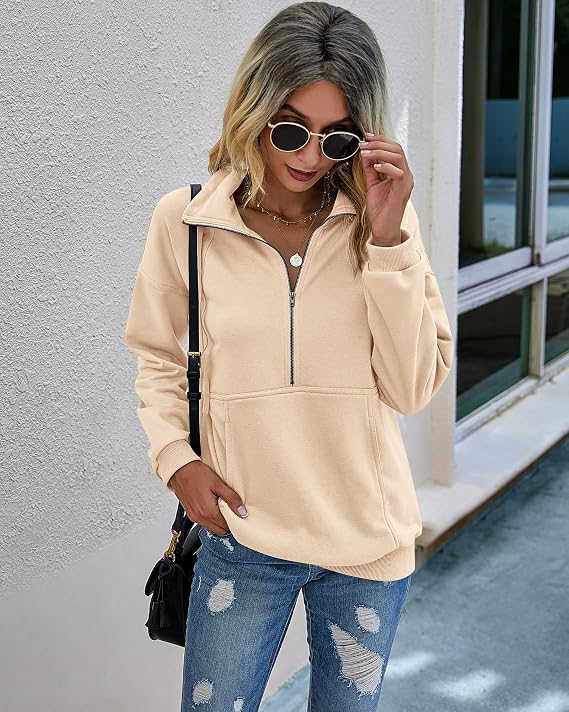 PRETTYGARDEN Women's Casual Long Sleeve Sweatshirt Half Zip Pullover Tops