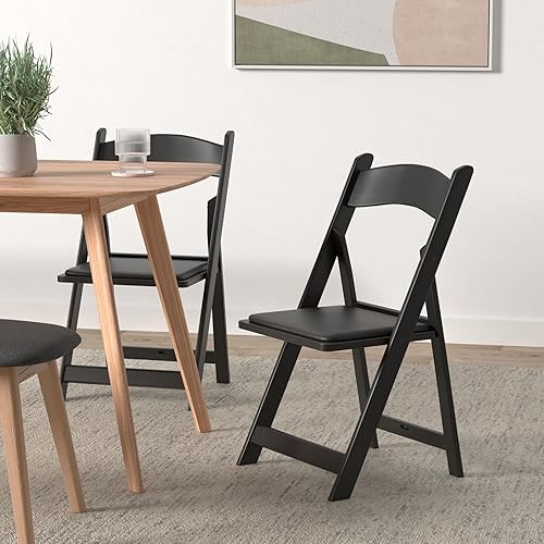 Miniatura 2 de SIMPLEX 4 sillas plegables apilables de resina negra, cómoda silla plegable negra, sillas plegables con asientos acolchados, sillas plegables para