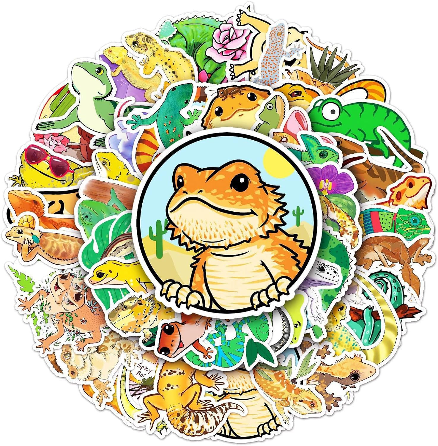 50 Packs Wall Lizard Stickers Water Bottles Laptop Phone Computer Guitar Skateboard Hydroflasks Gecko Cartoon Animal Vinyl Sticker Waterproof Aesthetic Trendy Decals for Teens Girls Adults