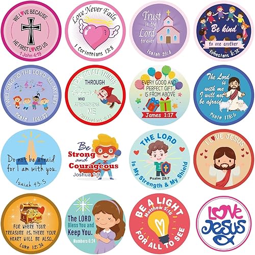 Calcomanías de la Biblia cristiana para niños, 1000 unidades de 1.5 pulgadas, calcomanías adhesivas de Jesús con citas de las Escrituras cristianas