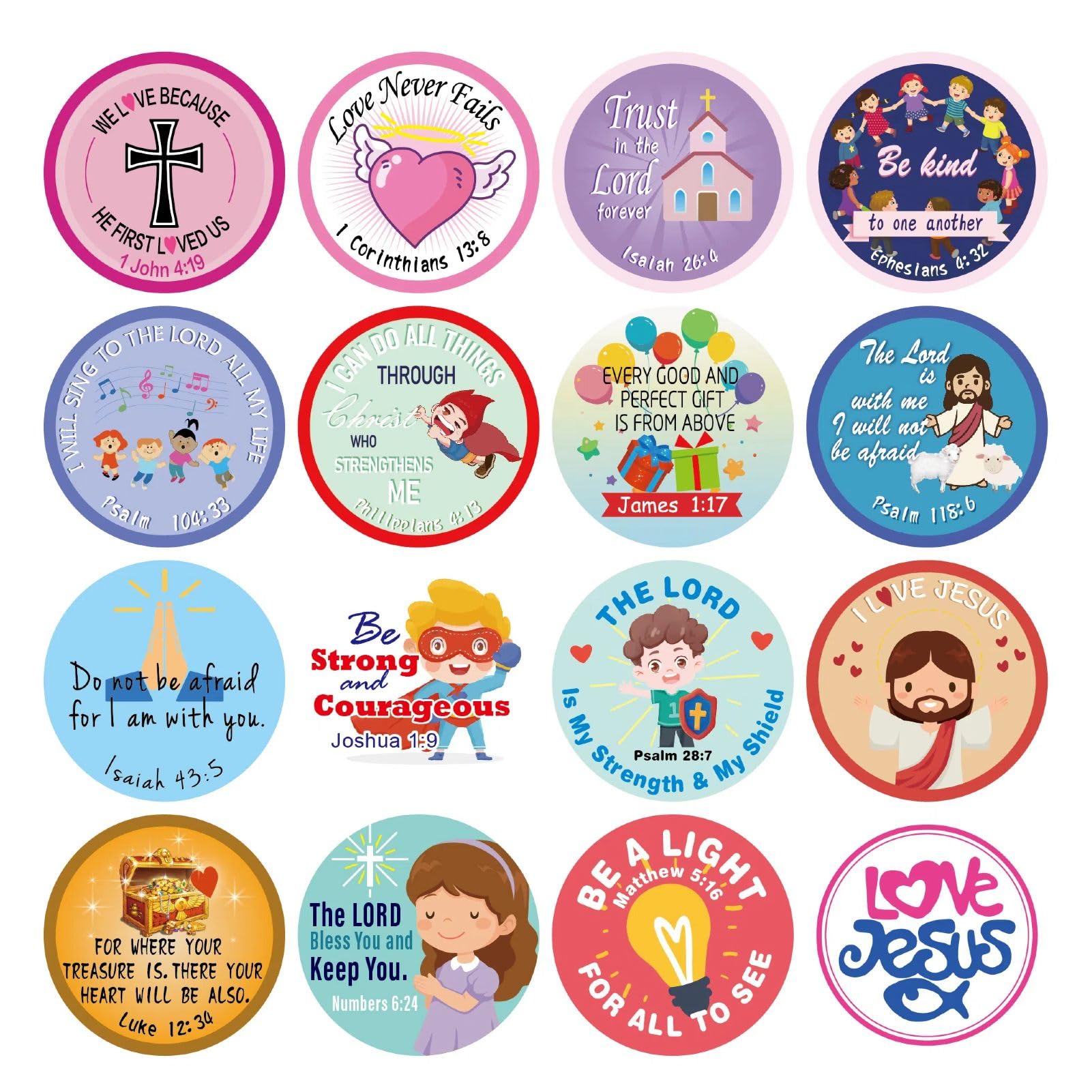 Christian Bible Stickers for Kids - Adhesive Bible Verses Jesus Stickers