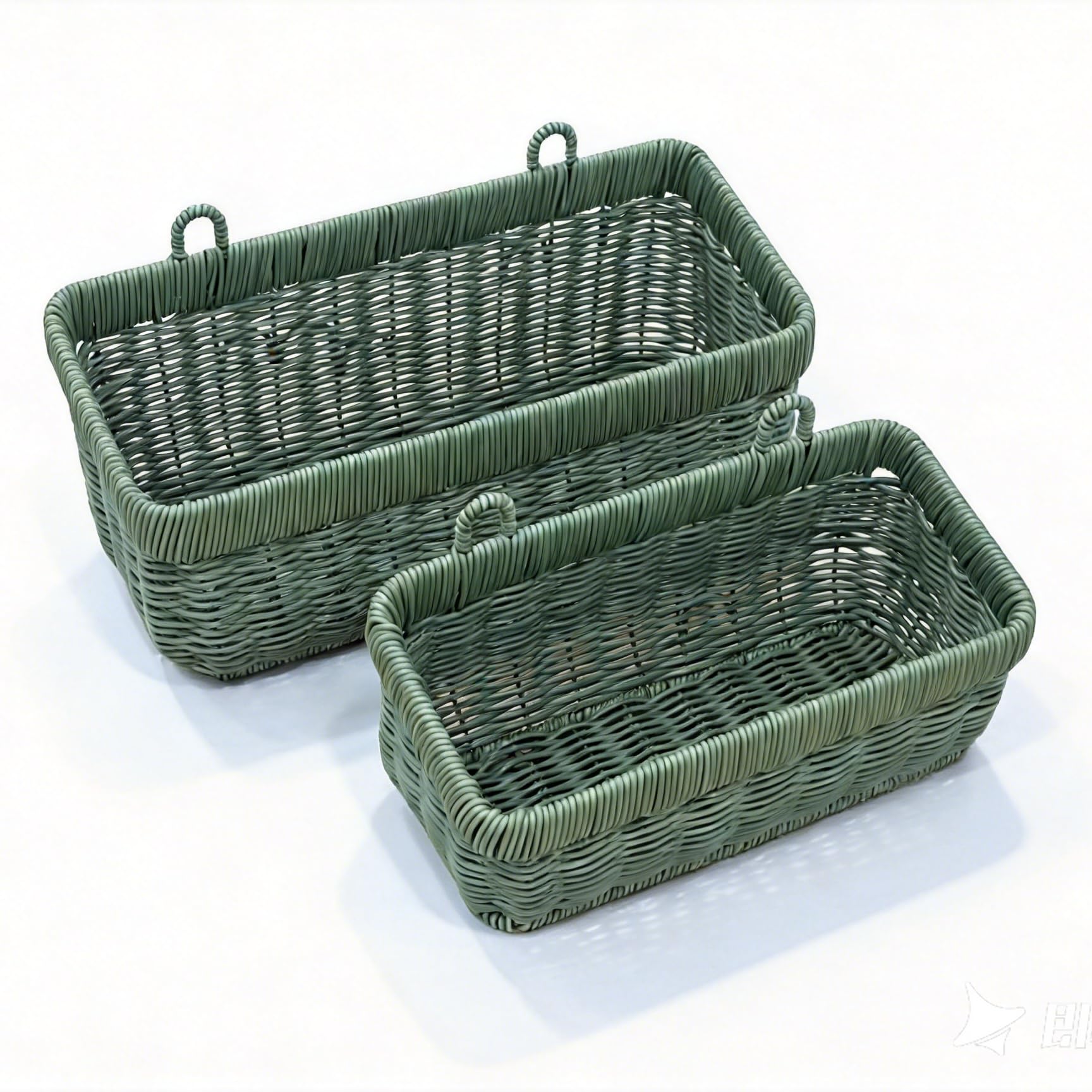 Hanging Wall Baskets,Woven Storage Basket, Wicker Wall Mounted Storage Baksets for Kitchen Bathroom Living Room Porch, for Wall Door Organizing/Decor (Green, M/L)