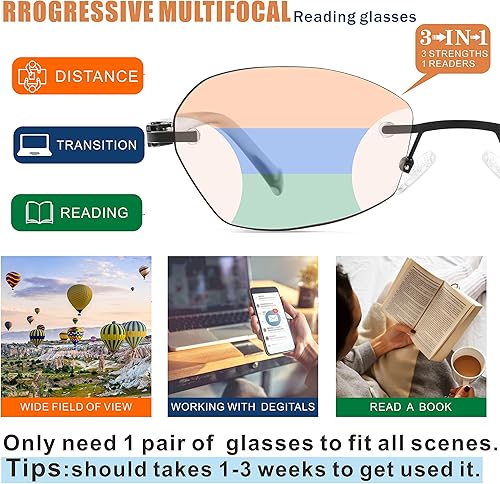 Miniatura 2 de Lentes de lectura multifocal, multifocal, sin línea, bifocales, sin marco, para computadora con luz azul