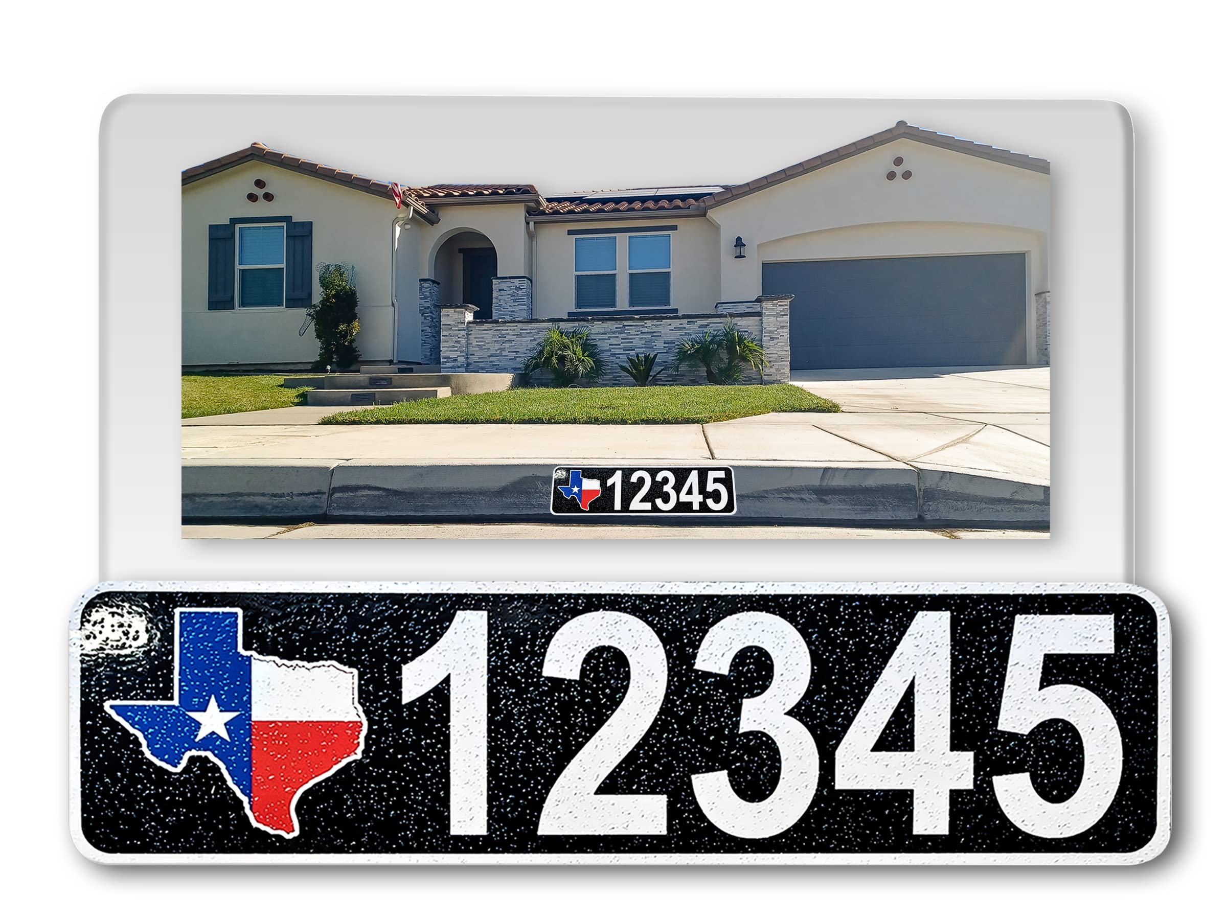Curb-N-Sign® Texas Curb Wrap®, Reflective Aluminum Peel and Stick Curb Address Decals (Texas State Black)