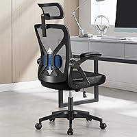 Vista 1 de Silla de oficina, silla de escritorio ergonómica con soporte lumbar ajustable, silla de computadora de malla de 400 libras, respaldo alto con Negro