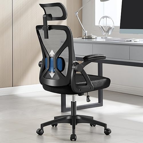 Silla de oficina, silla de escritorio ergonómica con soporte lumbar ajustable, silla de computadora de malla de 400 libras, respaldo alto con Negro