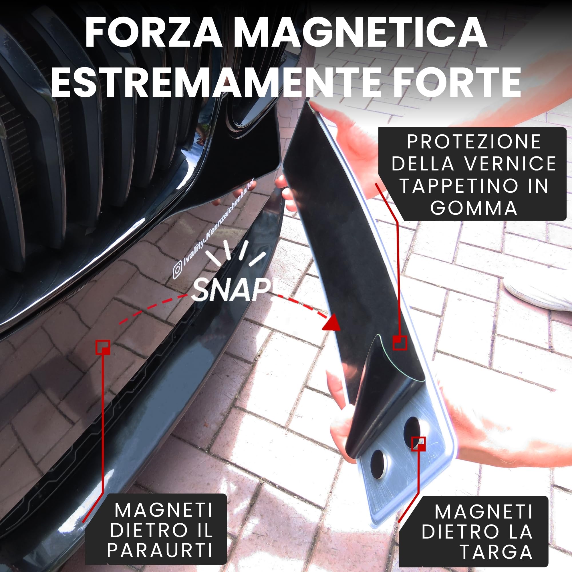 IVALITY® 100% pulito Portatarga magnetico - Supporto magnetico senza cornice per 1 targa - Porta targa per auto