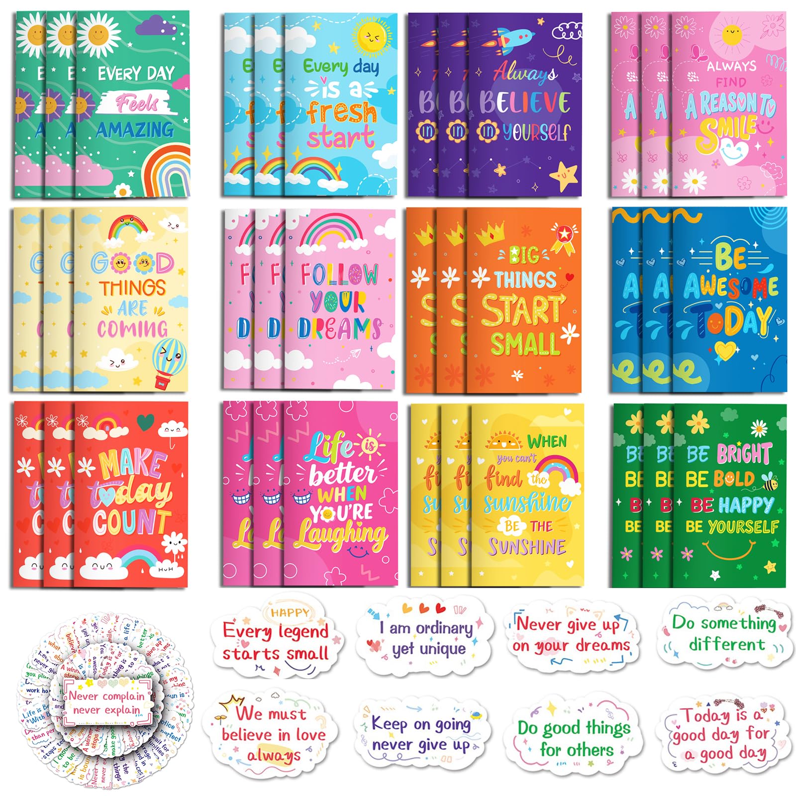 36 PCS Mini Motivational Notebook Bulk with 50 Inspirational Sticker