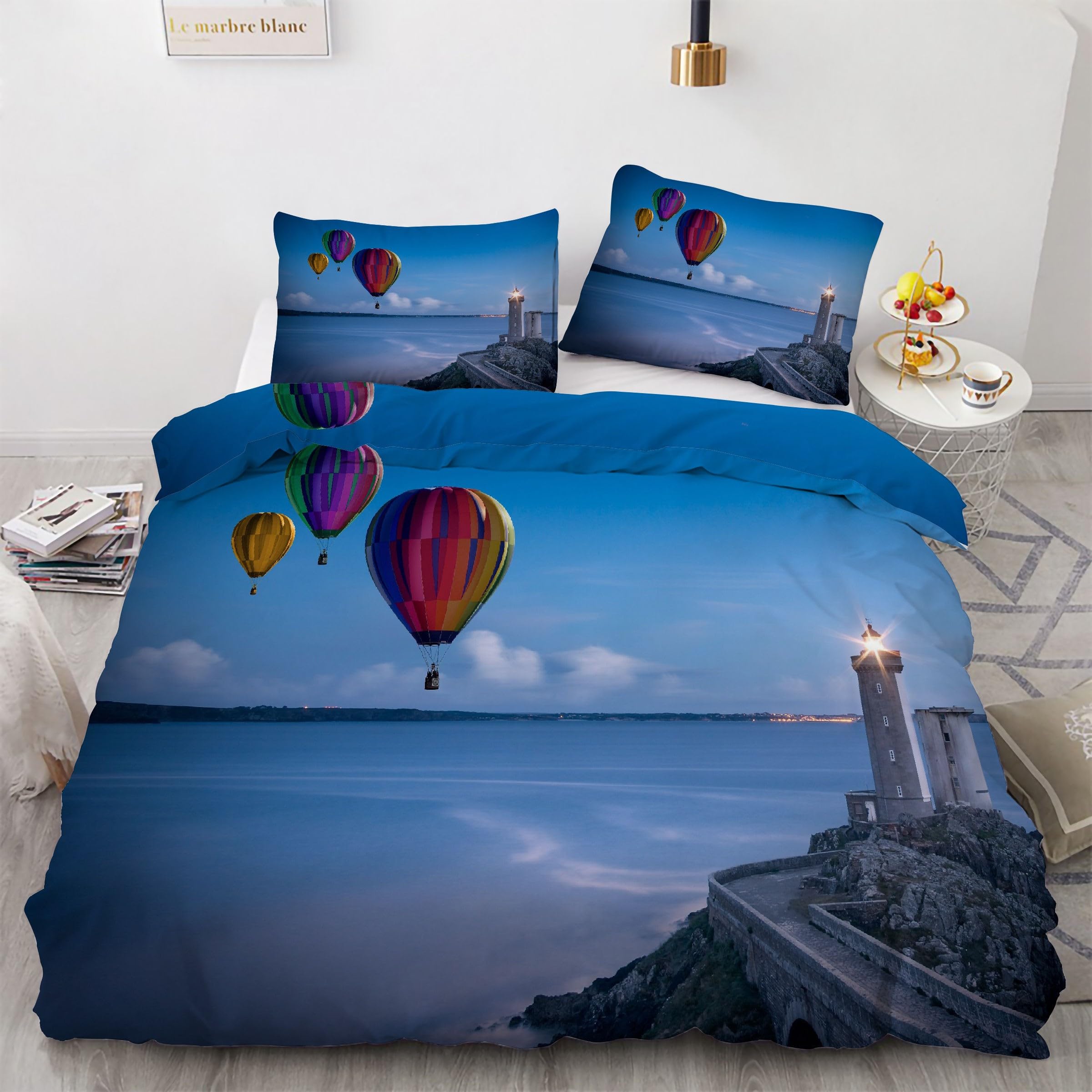 Parure de lit mer motif montgolfière en microfibre premium de haute densité 160x200 cm