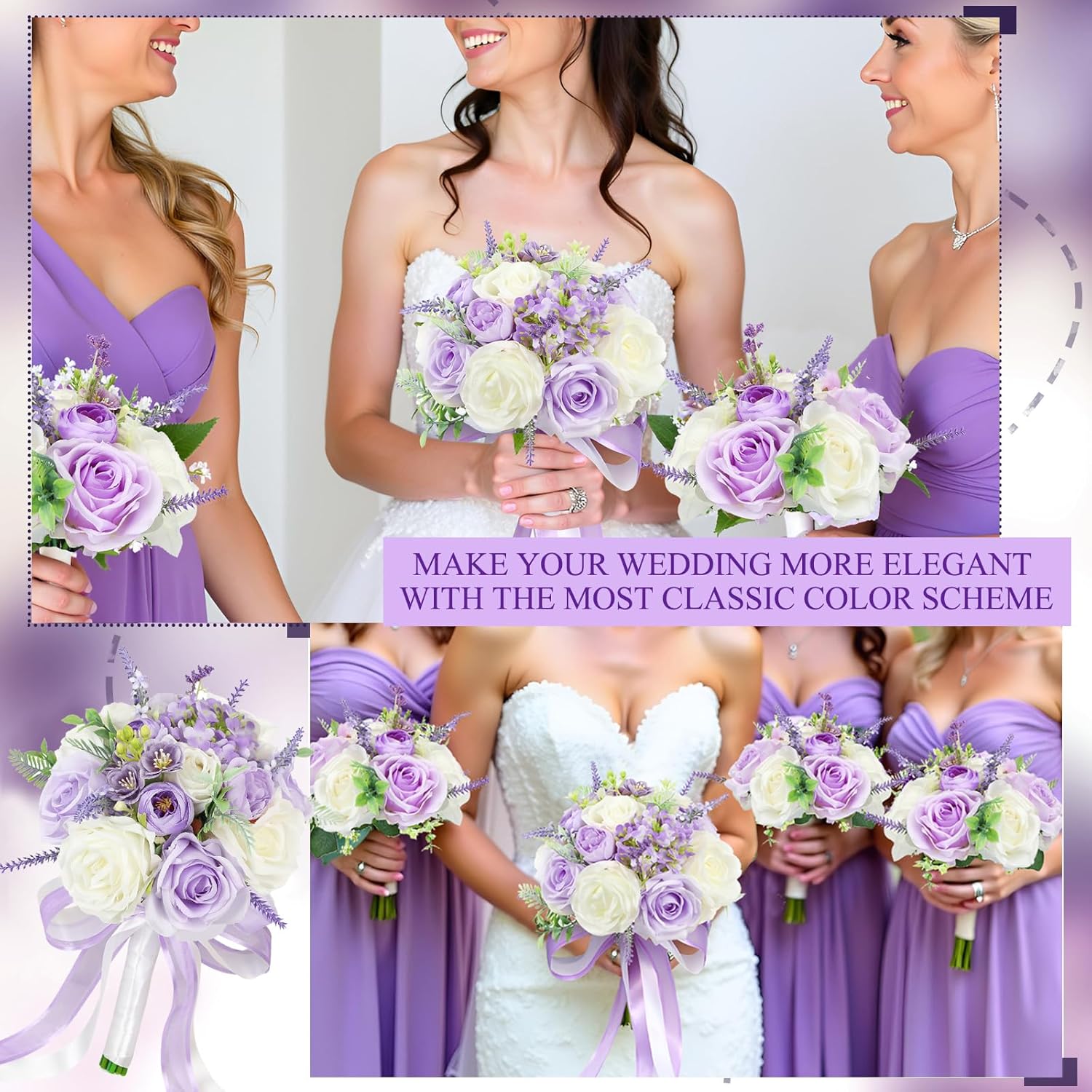 Bride Bouquets for Wedding 8.5 Inch Lilac Artificial Rose Flower Bridal Bouquets for Bride Wedding Bridesmaid Marriage Proposal Party Anniversary Church Decoration