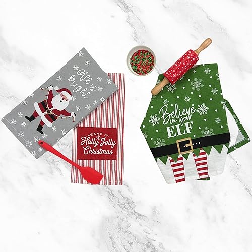 Miniatura 3 de Serafina Home Toallas de cocina navideñas navideñas tres toallas de cocina de tejido plano, One Believe, One Oh What Fun y One Santa All is Bright 3