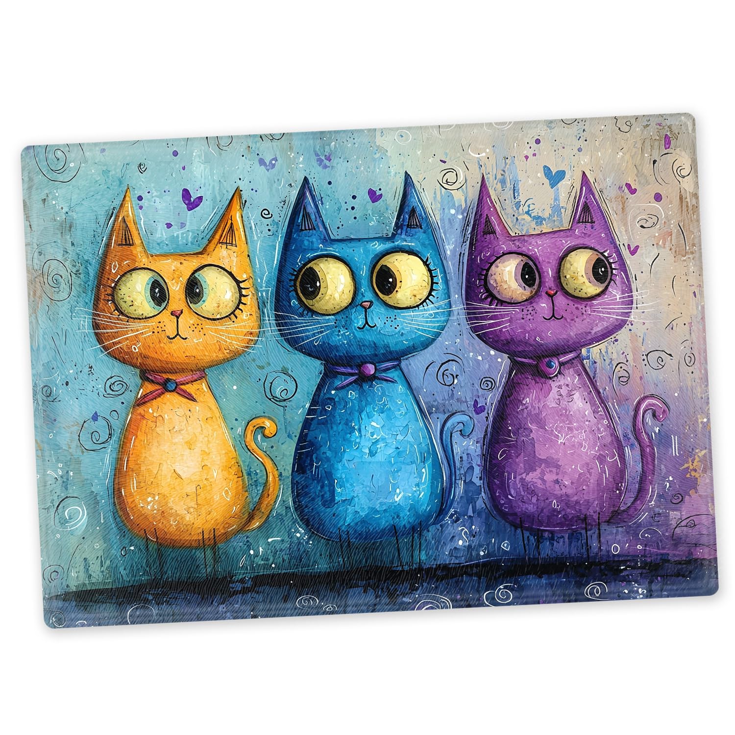 Cute and Colourful Cats Glass Chopping Board Large Kitchen Worktop Saver 40cm x 30cm (Design 1)