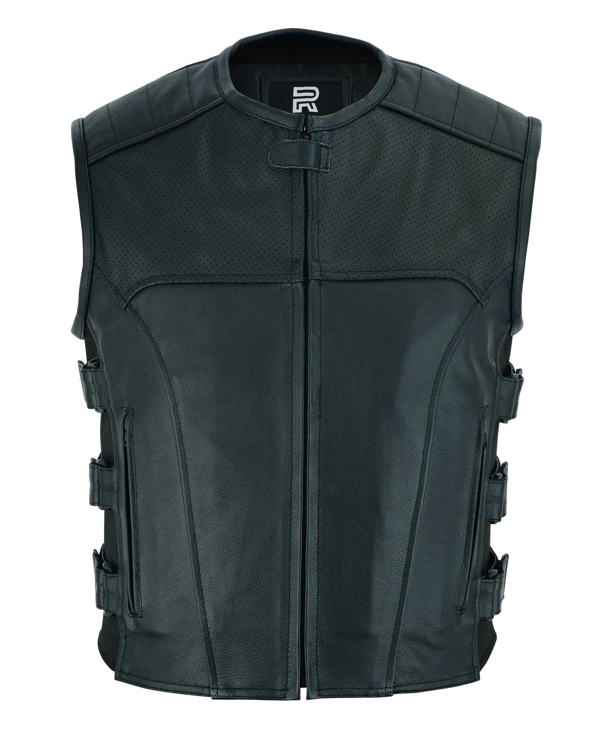 RAXUS K-20 Gilet da moto in pelle da uomo in vera pelle
