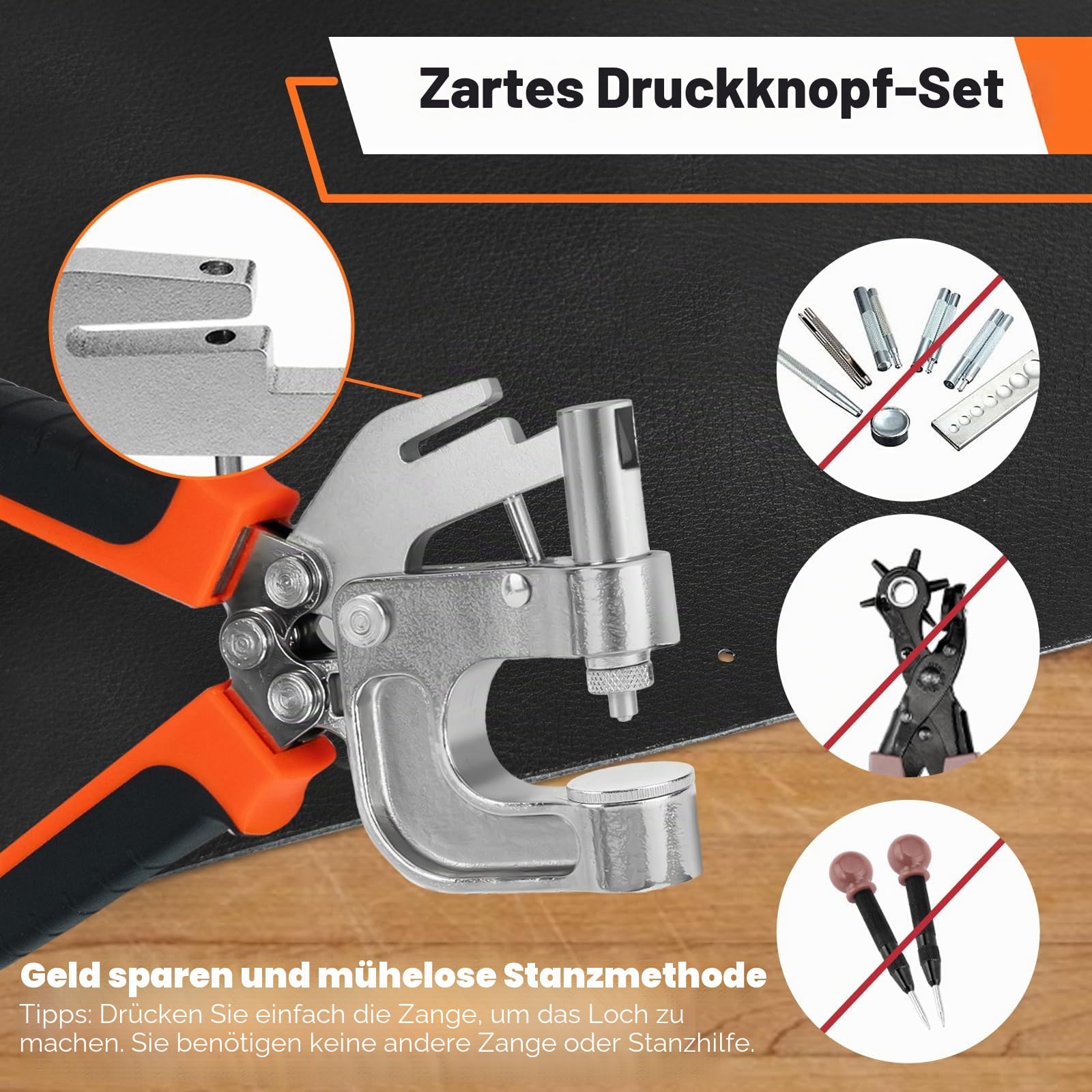 Leder-Druckknöpfe, Werkzeug-Set, Druckknopfzange mit 40 Sets, 15 mm Metall-Druckknopfverschluss, 4 Farben, Lederknöpfe für die Reparatur von Kleidung, Jacken, Armbändern, Taschen,
