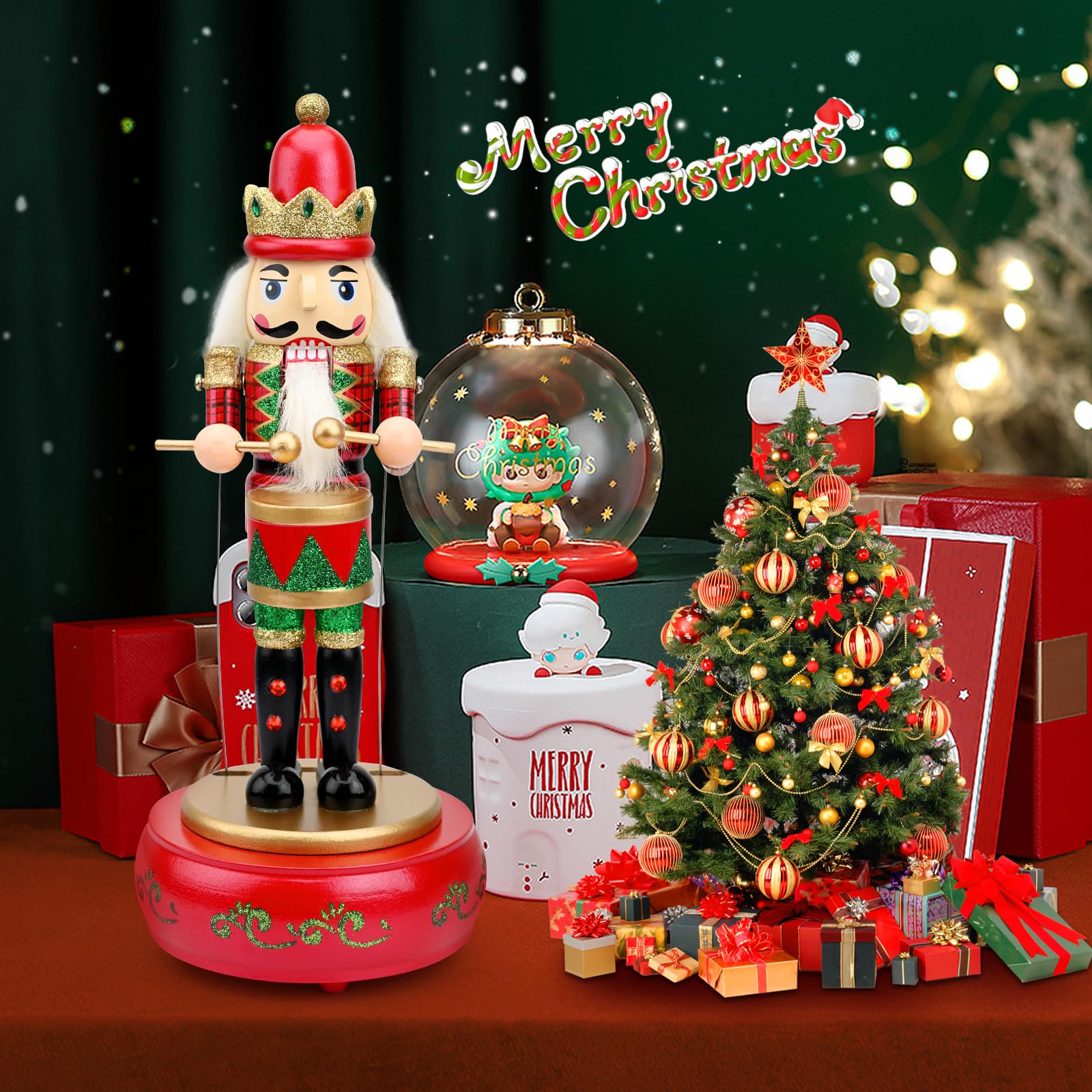 Jodsen Caja de Música Cascanueces de Madera para Navidad - Soldado Tamborilero Hecho a Mano - Figura Decorativa para el Hogar