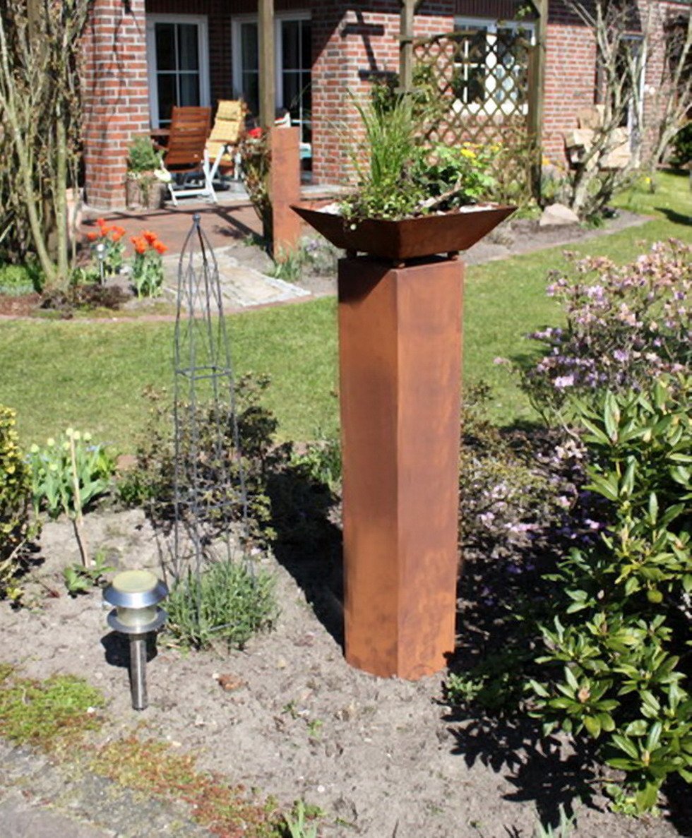 Generisch Rost Säule + Schale RS03 + S01 ohne Motiv blank Fackelsäule Blumensäule Rostsäulen Rost Deko