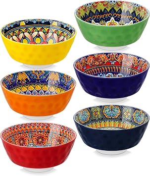 vancasso Boho Cereal Bowls Set of 6, 26 oz Ceramic Soup Bowls with Colorful Bohemian Pattern, Microwave & Dishwasher Safe Serving Bowls for Salad, Oatmeal, Pasta, KRVI Series
