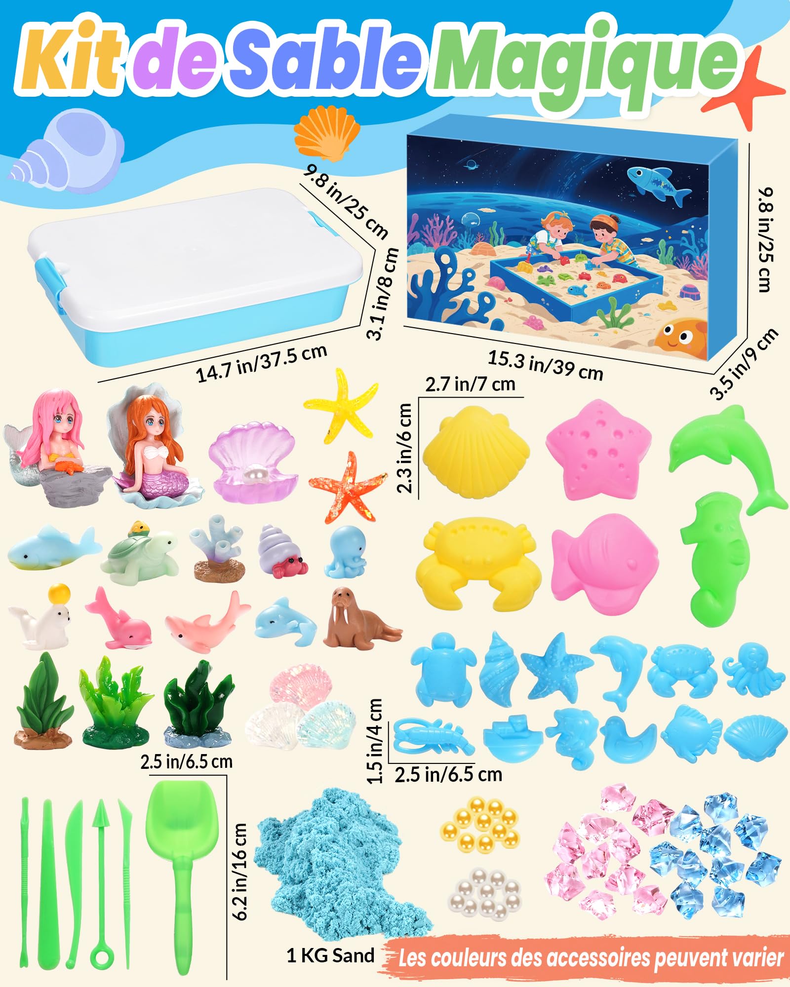 Velozenithize Ensemble de Sable Magique, Super Sand Set Comprend 1 kg de Sable Bleu Spatial de Haute Qualité, Convient Pour les Anniversaires D'Enfants, NoëL et Autres Occasions