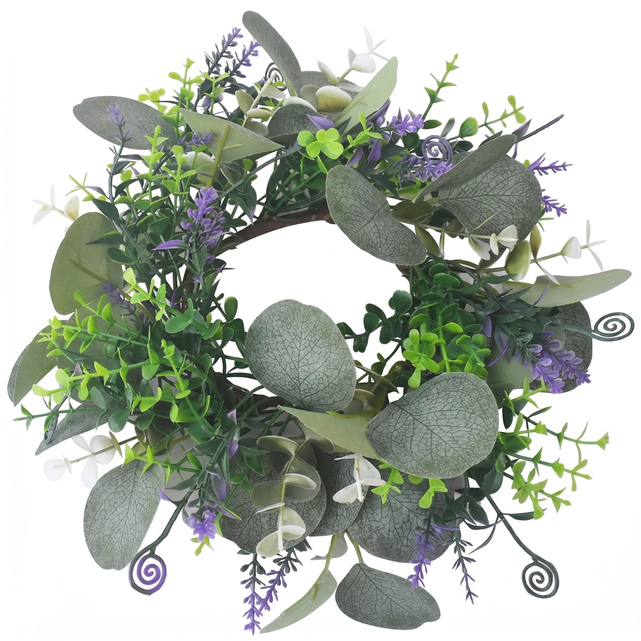 Bemonew Candle Rings Wreaths, Eucalyptus Candle Rings, Realistic Artificial Greenery Wreath For Pillar Candles, Home Decor - 25cm Green