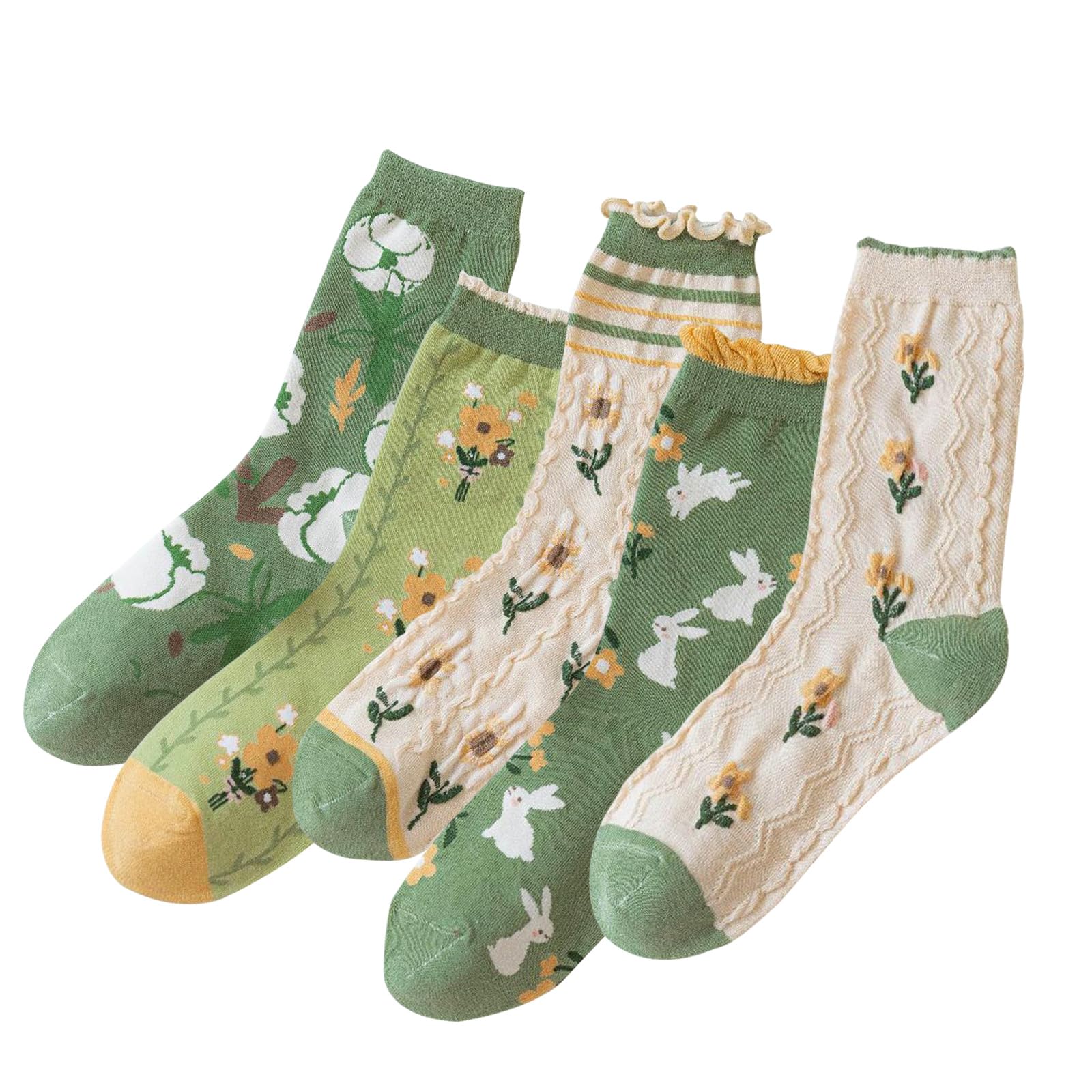 DXYAKY 5 Pairs Womens Vintage Floral Cotton Socks Novelty Patterned Dress Socks Ladies Embroidered Casual Crew Ankle Socks