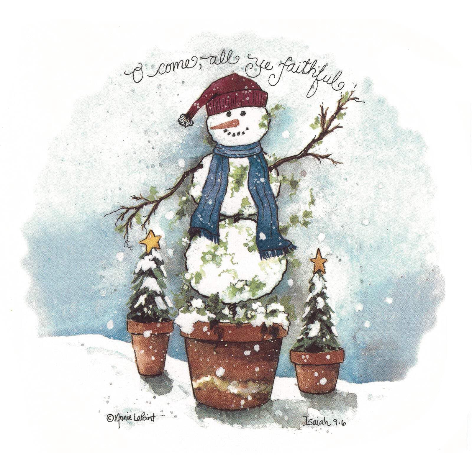 Christmas Snowman O' Come All Ye Faithful Overglaze Ceramic Decals 5.75 Inch (1 Decal)