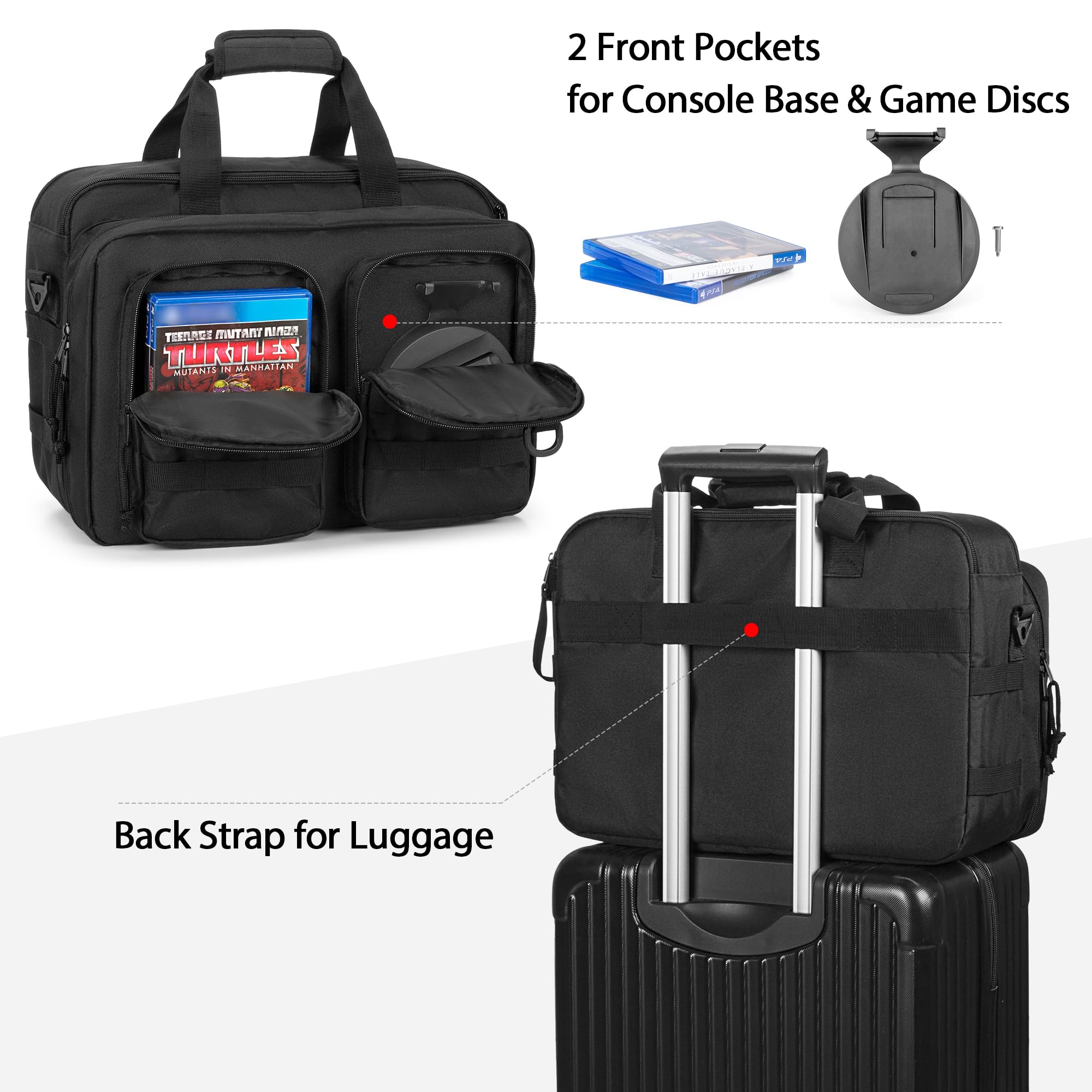 PGmoon Torba kompatybilna z PS5/PS5 Slim/PS5 Pro | Torba do przenoszenia laptopów o przekątnej 15,6", kontrolerów, płyt do gier i innych akcesoriów (patent design)