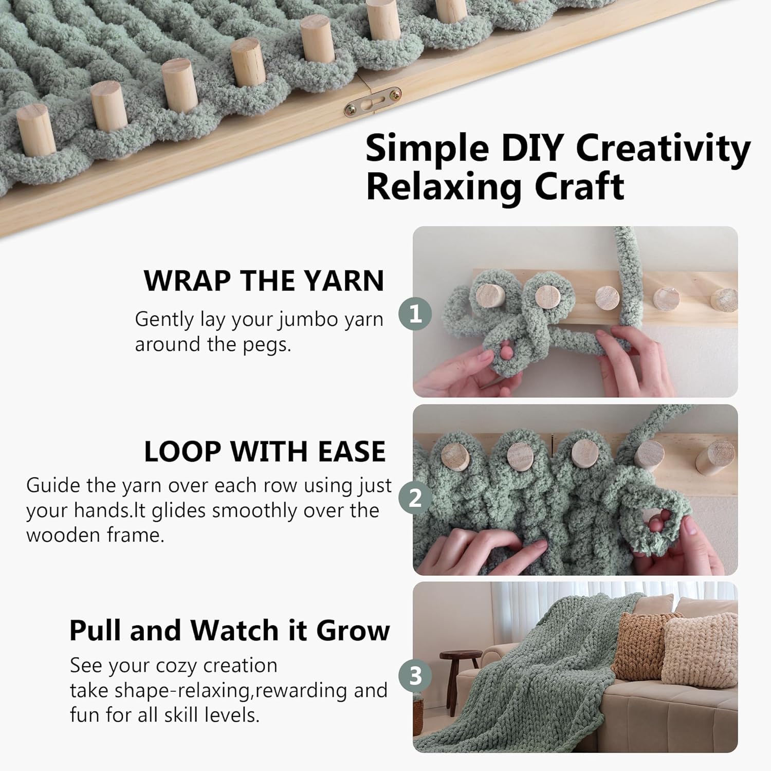 mellobello Chunky Blanket Loom，Chunky Yarn Loom Adjustable Size Loom for Chunky Blanket，Loom Knitting Kit for Beginner Friendly Yarn Craft (70.8")