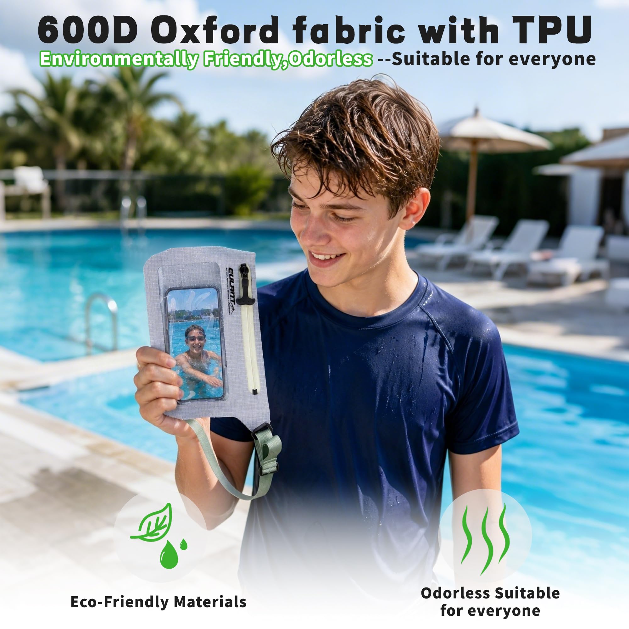 EULANT 2X Funda Movil Impermeable Agua con Cremallera IPX8 | 2 unidades, con correa ajustable, con cremallera impermeable IPX8, Ventanas transparentes delante y detrás