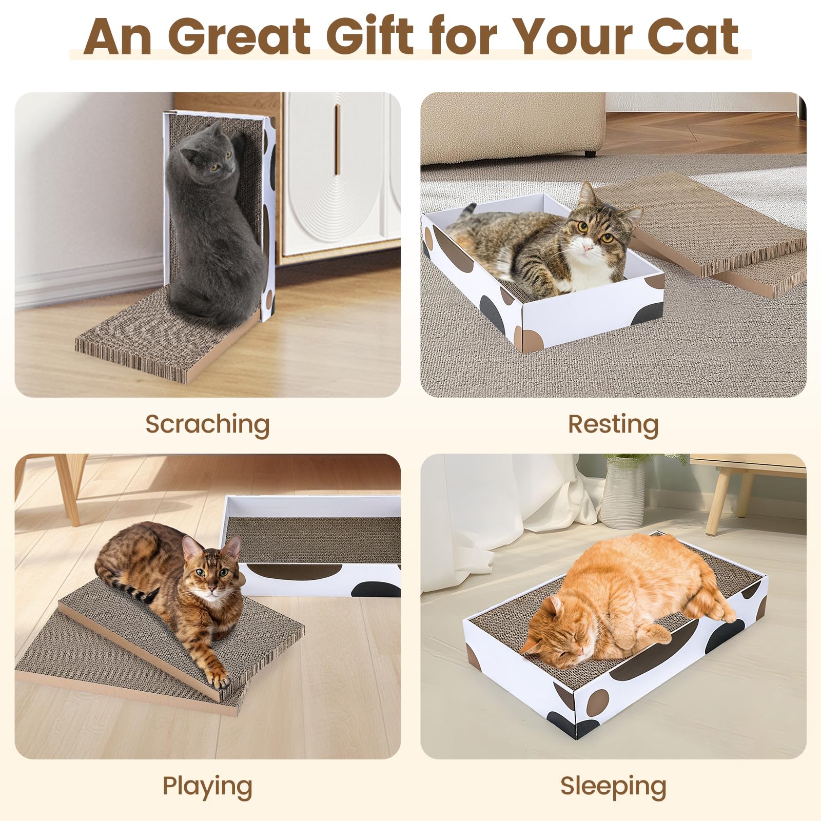 PETTOM Griffoir pour Chat 3 Pièces, Solide Grattoir Carton de Haute Densité, Réversible Planche à Gratter pour Chat avec Boîte