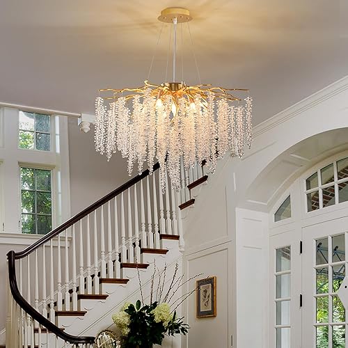 Miniatura 53 de Candelabro moderno de ramas de árbol de cristal, color negro, 40 pulgadas, Art Deco Rectángulo Lineal con gotas de lluvia para interiores, comedor