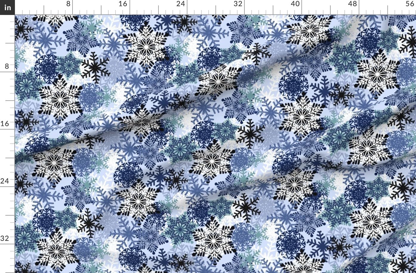 Spoonflower Fabric - Snowflake Ice Blue Snowflakes Winter Holidays Holiday Printed on Organic Cotton Sateen Fabric by The Yard - Sewing Quilting Apparel Home Decor