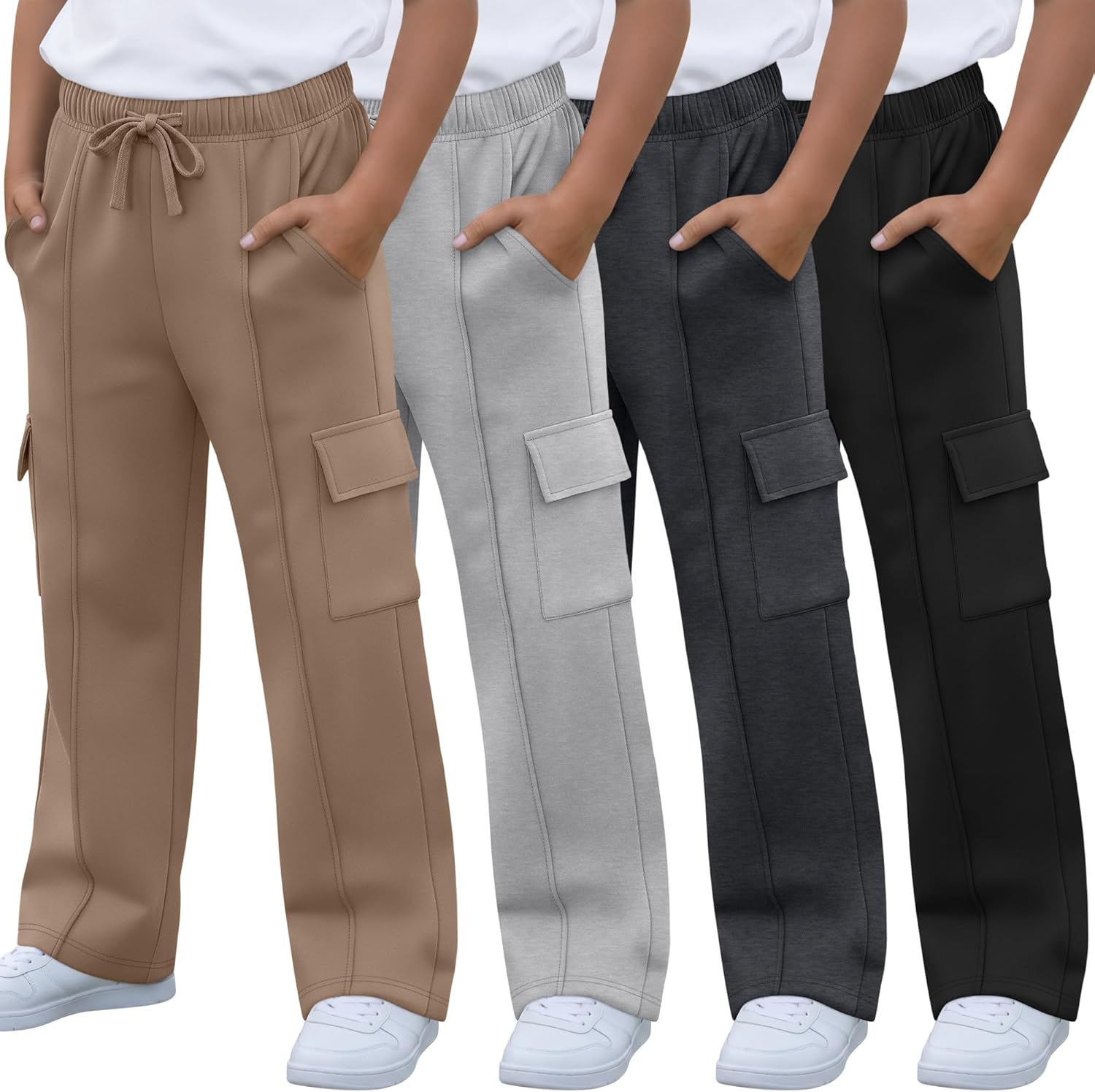 4 Pack Boy's Cargo Sweatpants Drawstring Elastic Waist Athletic Baggy Pants Casual ...
