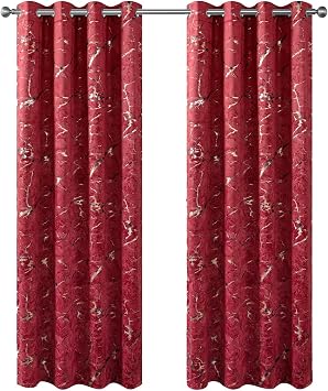 Petrichor Luxury Burgundy Velvet Curtains, Gold & Silver Foil Marble Pattern, 80% Light Blocking, Thermal Drapes, 52" Wide x 84" Long, 2 Panels for Bedroom and Living Room