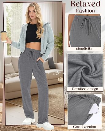 4 Pack Women's Lounge Pants Wide Leg Loose Casual Yoga Pants Elastic Waist Drawstring Sweatpants with Pockets