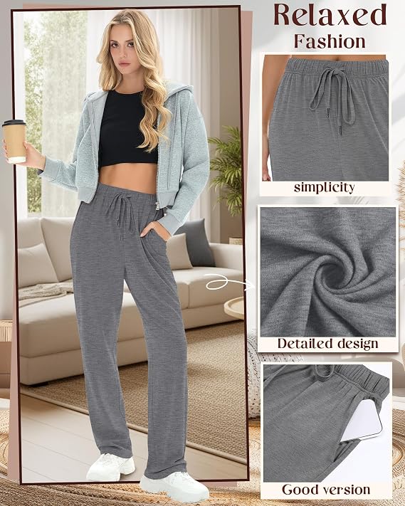 4 Pack Women's Lounge Pants Wide Leg Loose Casual Yoga Pants Elastic Waist Drawstring Sweatpants with Pockets