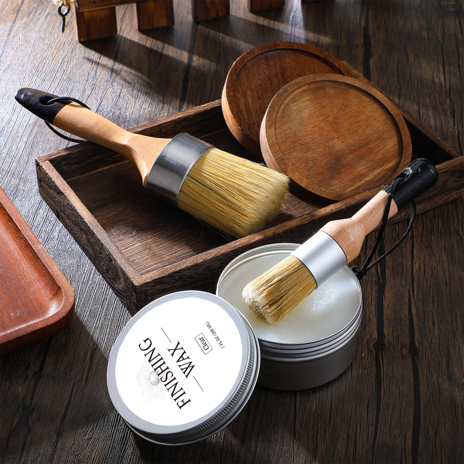 Clear Finishing Wax Furniture Wax Chalk Paint Sealing polish with 2 Brush 7 oz Sealing Wood polish for Painting Waxing Interior Furniture Cabinets Home Accessories