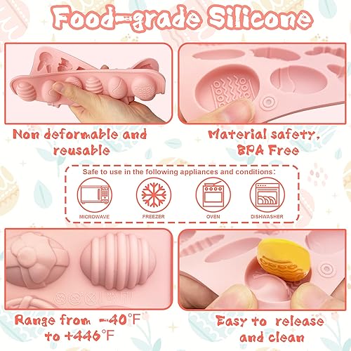 Miniatura 3 de Paquete de 2 moldes de silicona para chocolate de Pascua, 18 cavidades, huevos y conejos, molde en forma de cesta para hornear, gomitas, dulces,